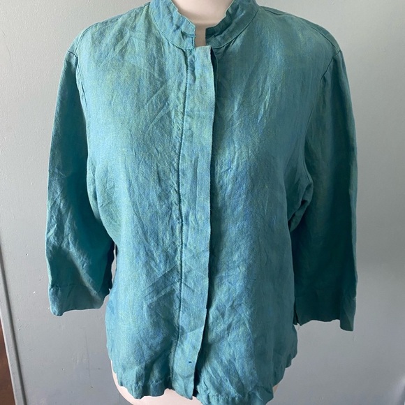 Bryn  Walker Teal linen blouse - Picture 11 of 12